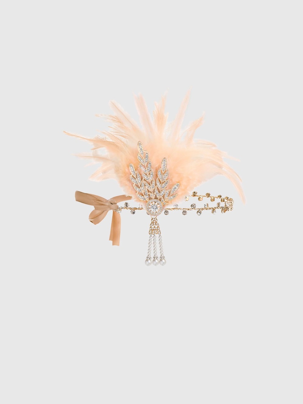 Peach Feather & Crystal Headband